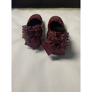 AGL Attilio Giusti Leombruni Red Beaded Leather Bow Shoes Ballet Flats Sz 37 EU
